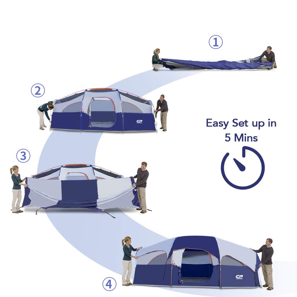CAMPROS 8-Person Waterproof Camping Tent with Carry Bag – Blue