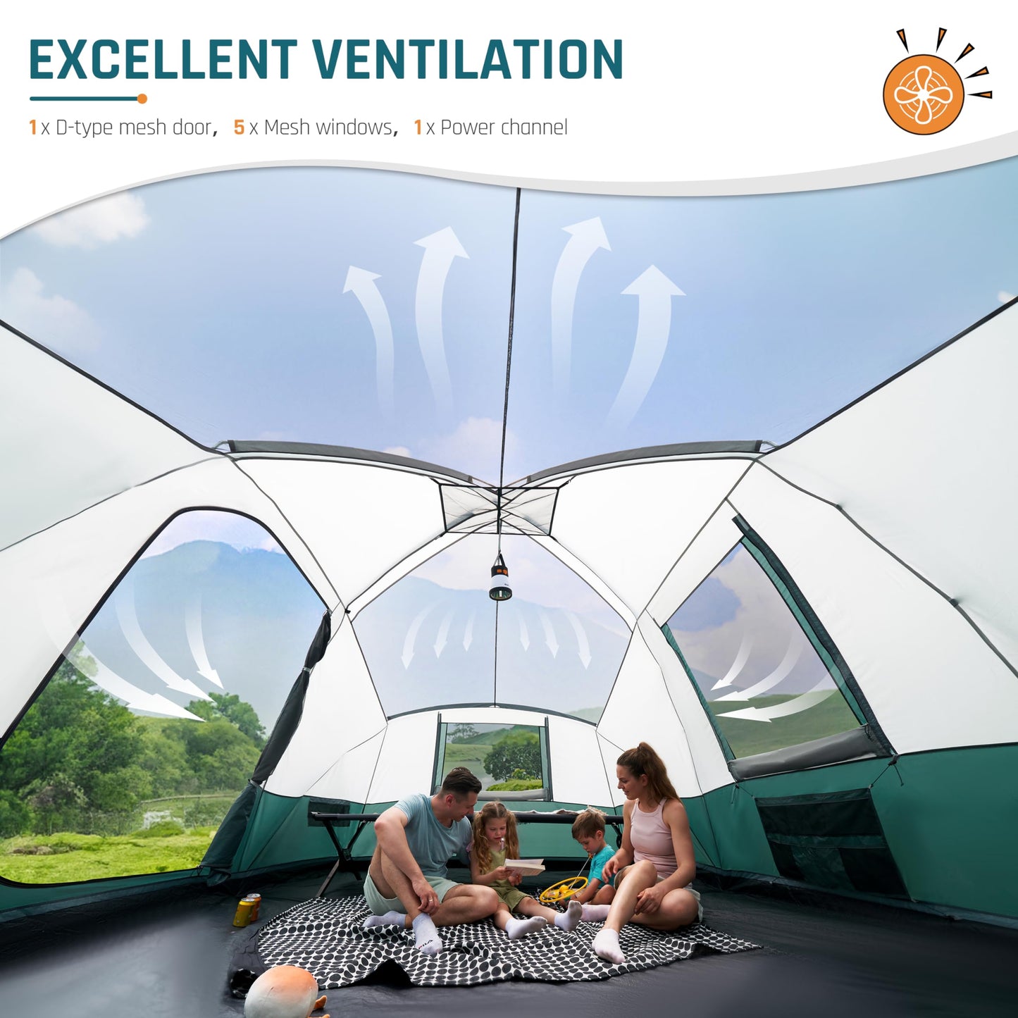 11-Person Family Camping Tent with Porch, Rainfly & Vestibule – Large Dome Tunnel Tent