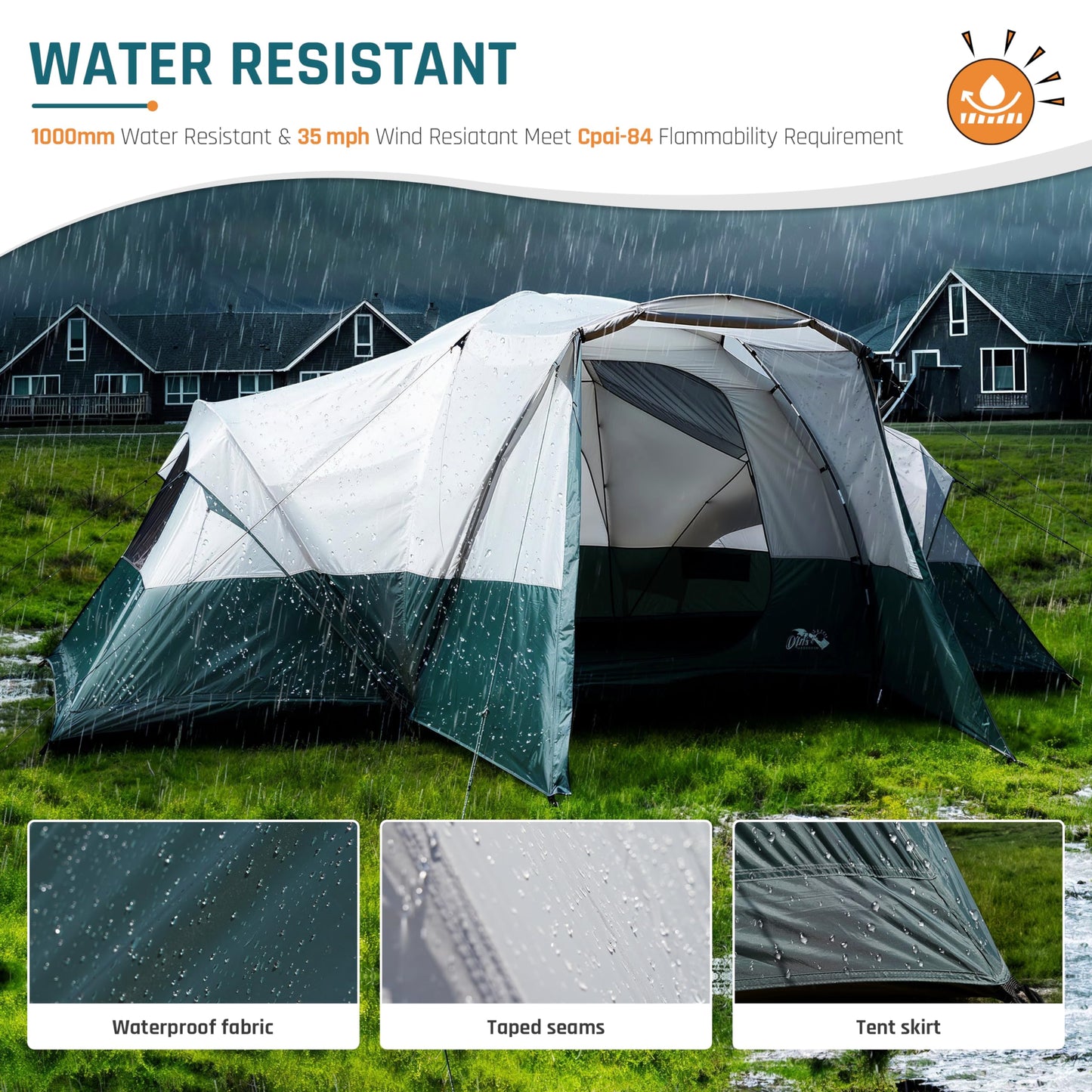 11-Person Family Camping Tent with Porch, Rainfly & Vestibule – Large Dome Tunnel Tent