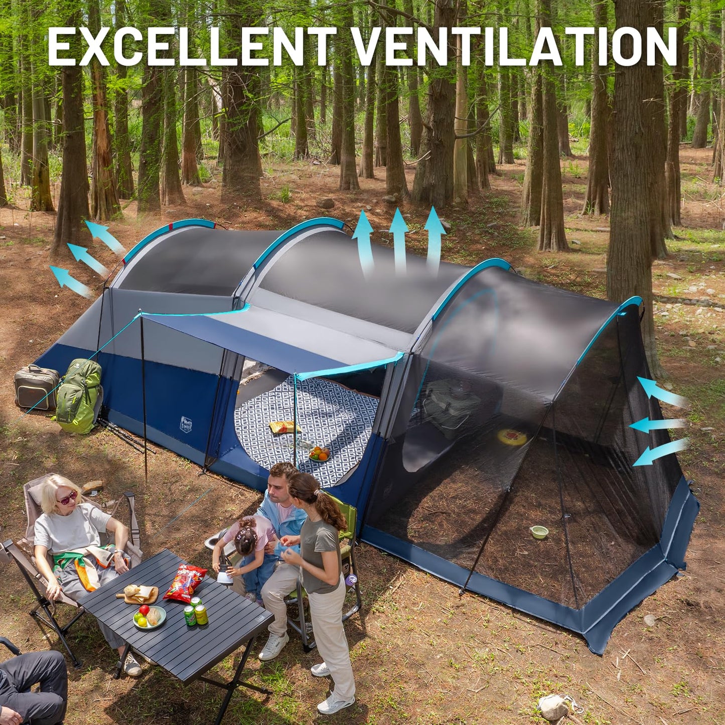 Timber Ridge 8-Person Waterproof Family Camping Tent with Screen Room & Carry Bag