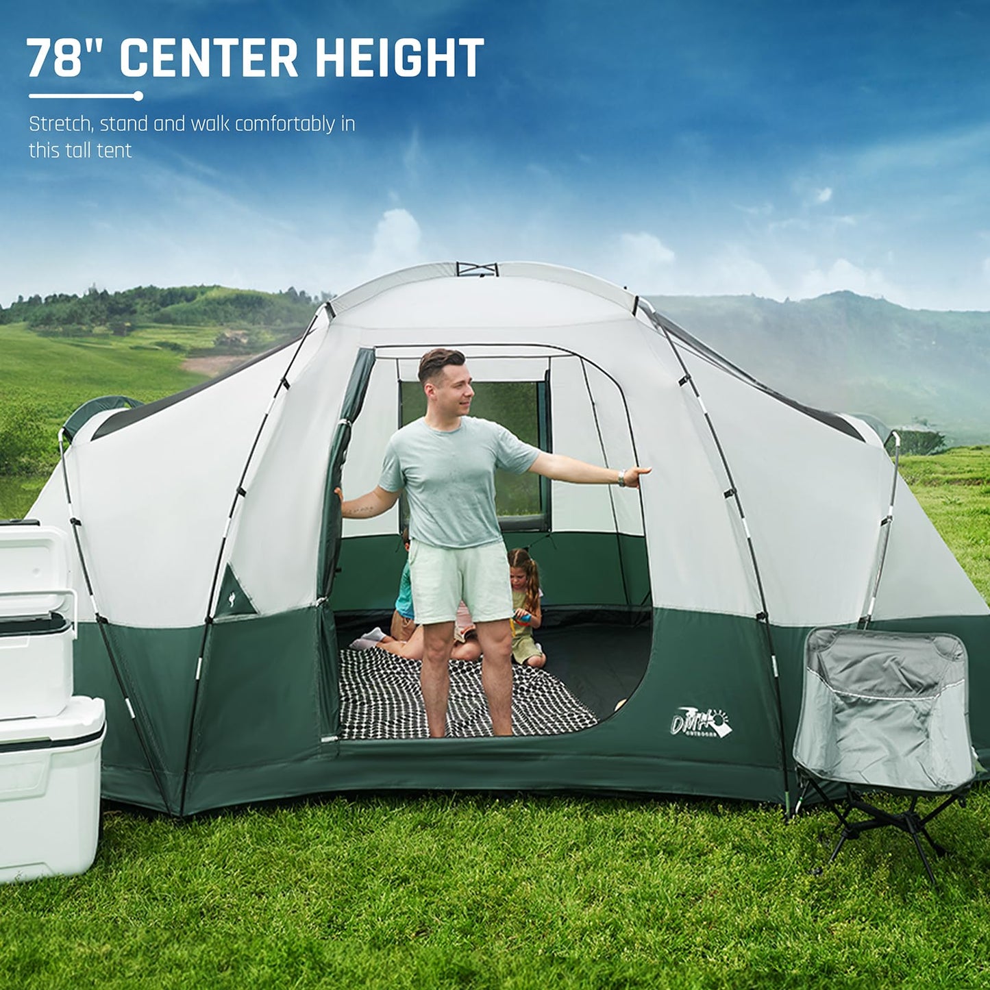 11-Person Family Camping Tent with Porch, Rainfly & Vestibule – Large Dome Tunnel Tent